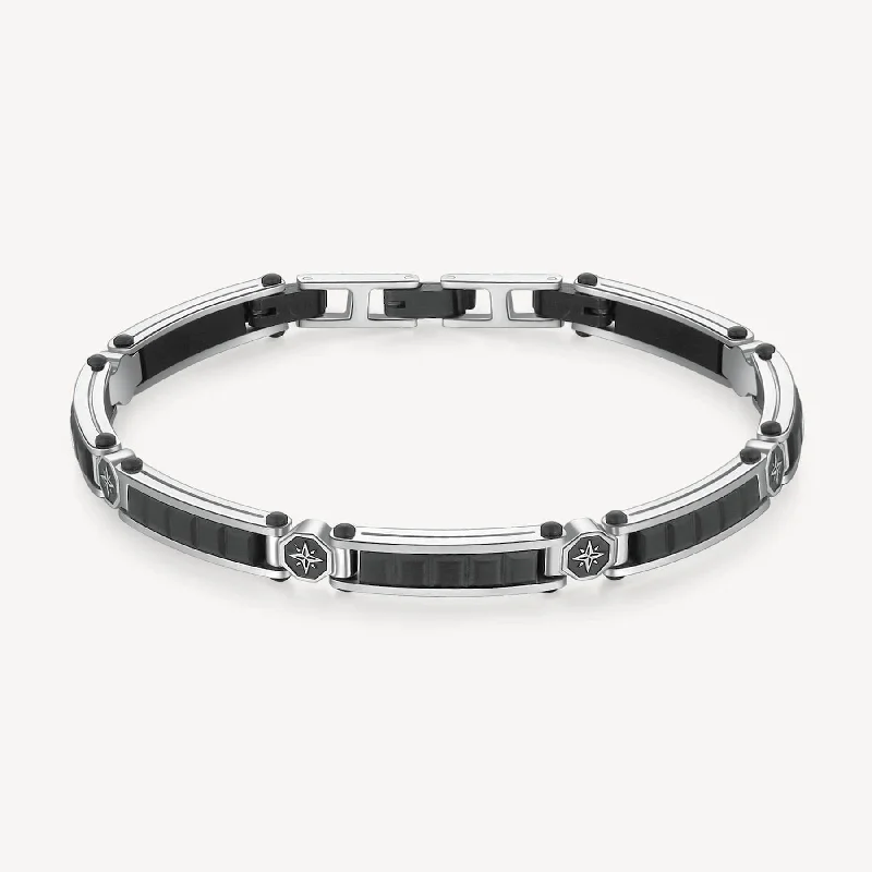 Stainless Steel and Satin Black Bracelet