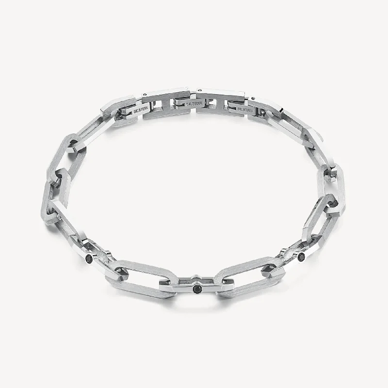 Stainless Steel with Black Crystal Bracelet