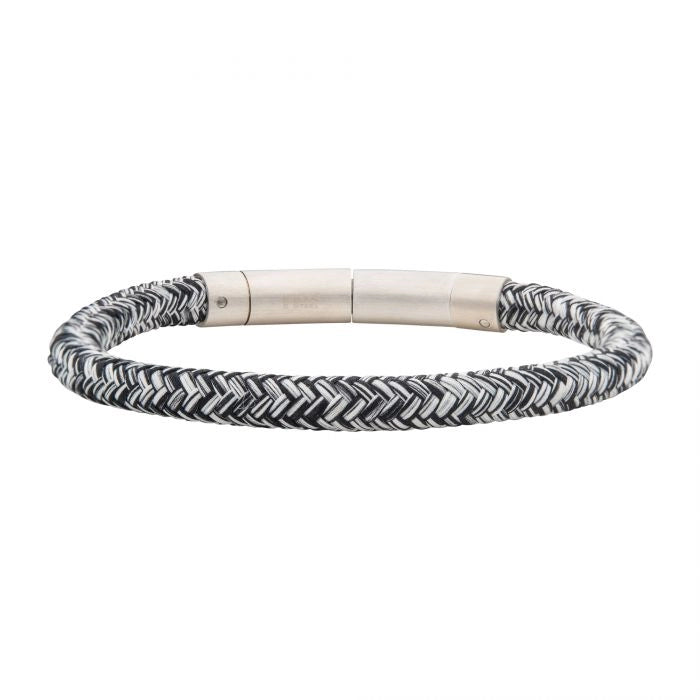 Inox 6mm Stainless Steel and Black and White Nylon Cord Clasped Bracelet