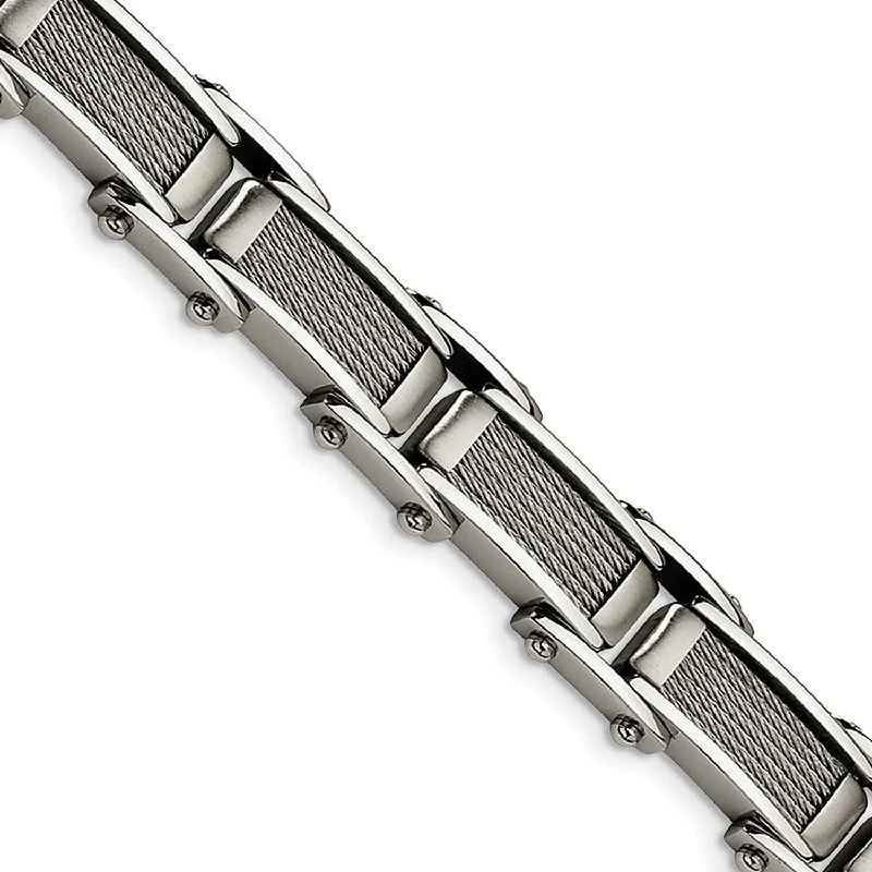 Men's Brushed and Polished Stainless Steel 11mm Wire Bracelet, 8.5"