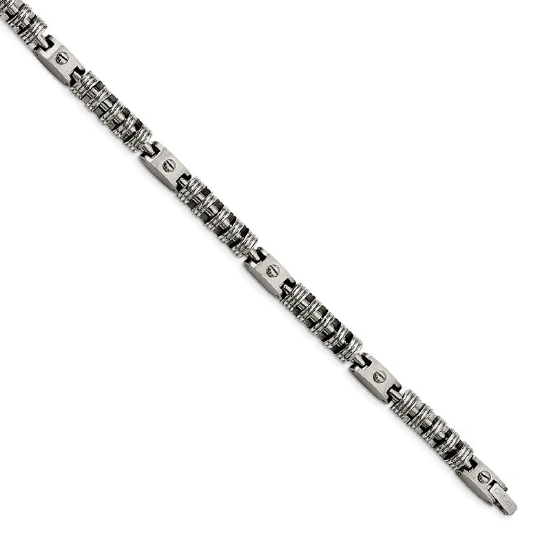 Men's Brushed and Polished Stainless Steel Link Bracelet, 8.75"