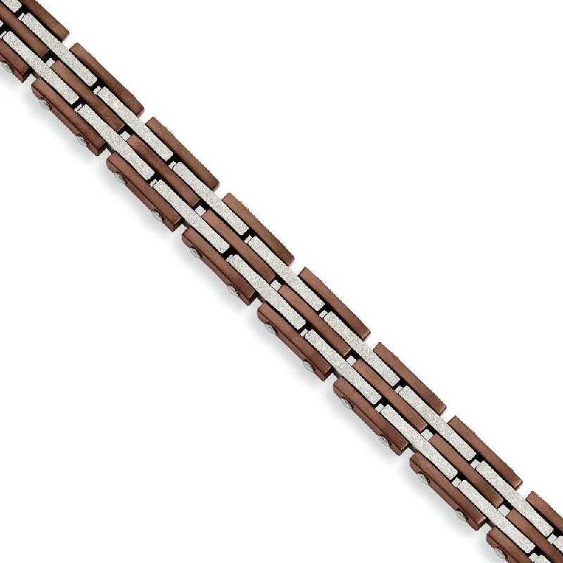 Men's Brushed Stainless Steel 10mm Brown IP-Plated and Laser Cut Bracelet, 8.25"