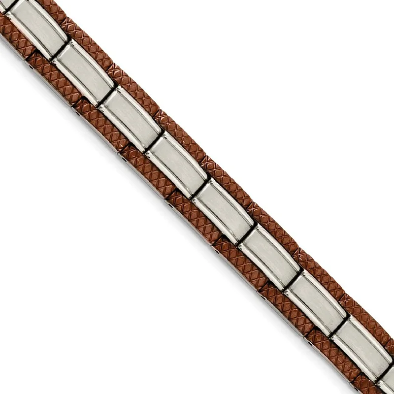 Men's Brushed Stainless Steel 11mm Brown IP-Plated Bracelet, 8.75"