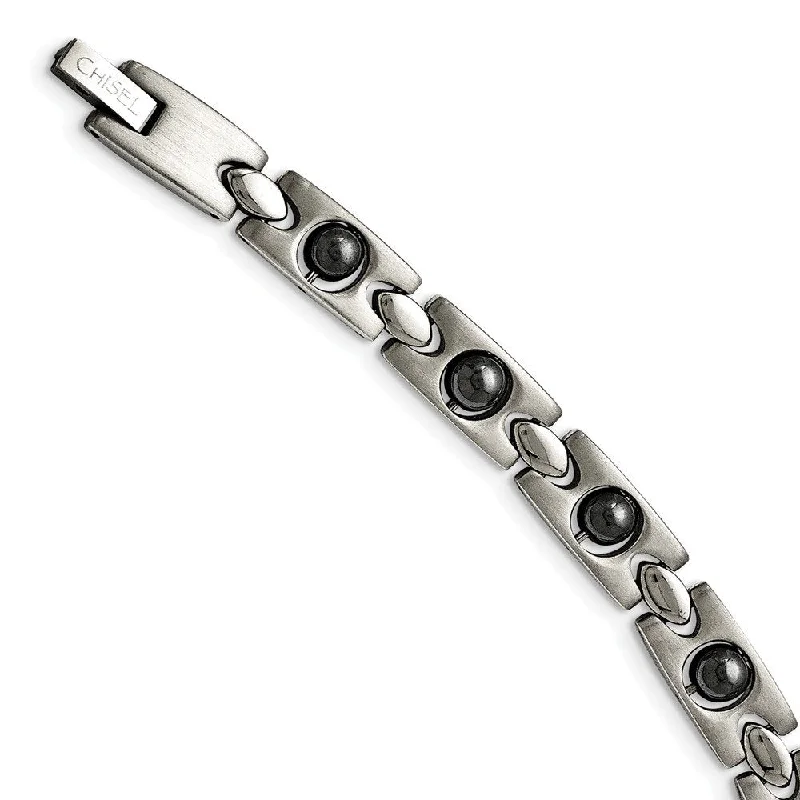 Men's Polished and Brushed Stainless Steel 7mm Magnetic Ball Bracelet, 8.5"