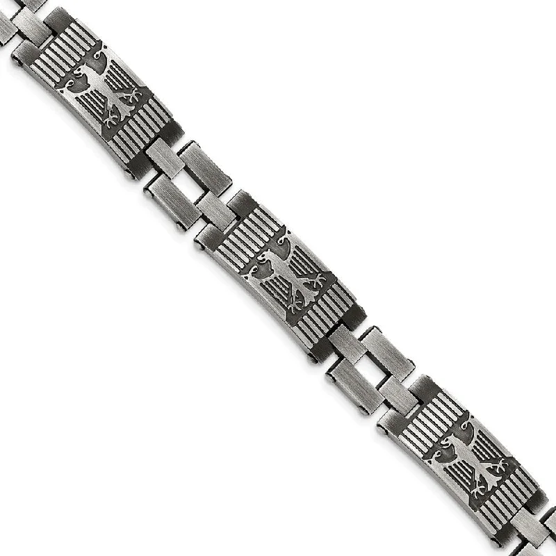 Men's Polished and Brushed Stainless Steel Antiqued Bracelet, 8.5"