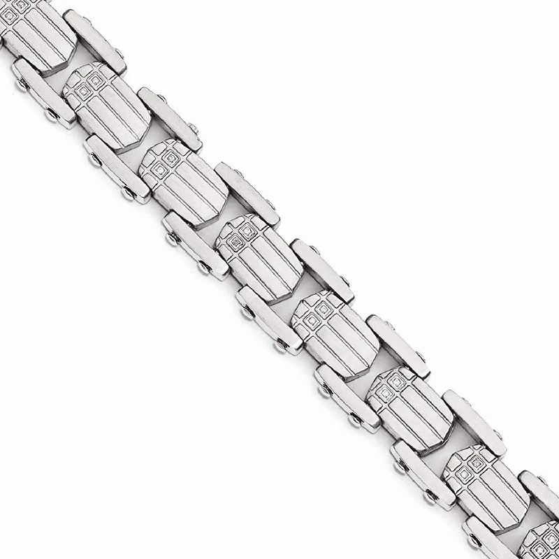 Men's Polished and Brushed Stainless Steel CZ Link Bracelet, 8.5"