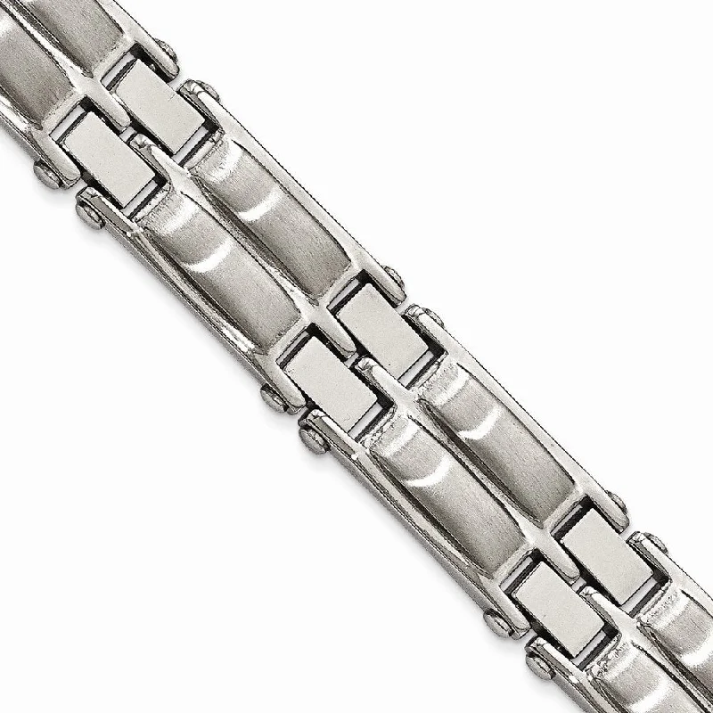 Men's Polished and Brushed Stainless Steel Link Bracelet, 8.5"