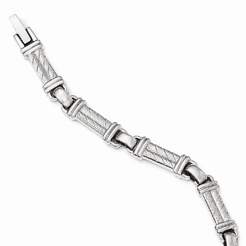 Men's Polished and Brushed Stainless Steel Textured Bracelet, 8"