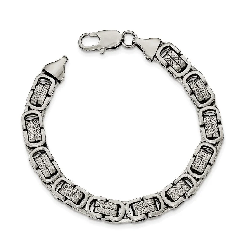 Men's Polished and Textured Stainless Steel Link Bracelet, 8.25"