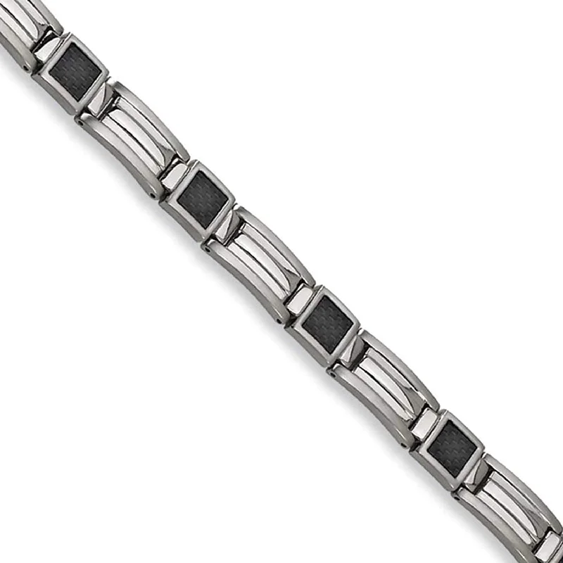 Men's Polished Stainless Steel 8mm Black Carbon Fiber Inlay Bracelet, 8.75"