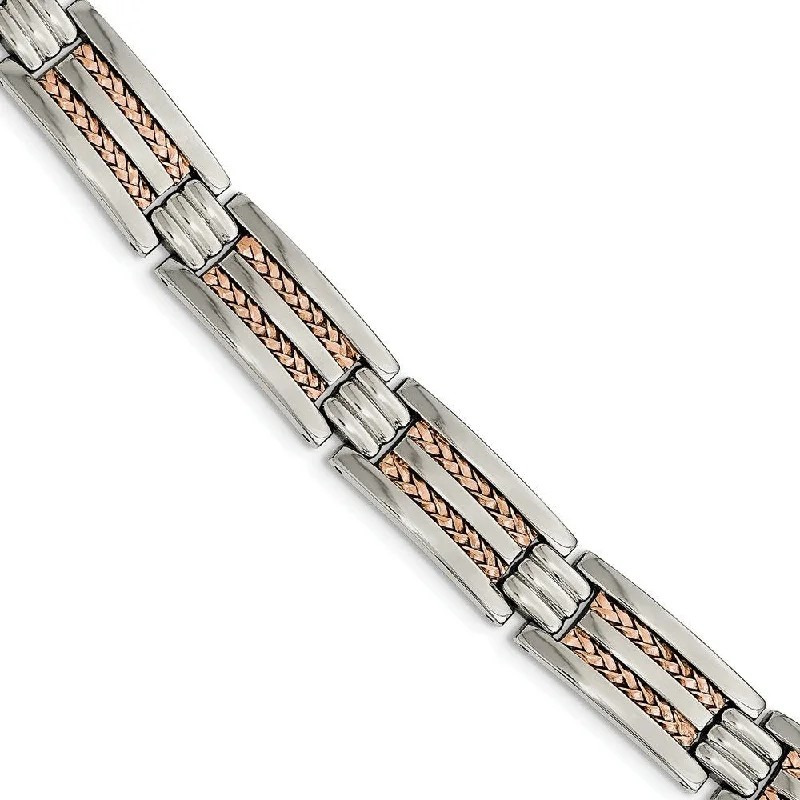 Men's Polished Stainless Steel Rose IP-Plated Bracelet, 8.5"